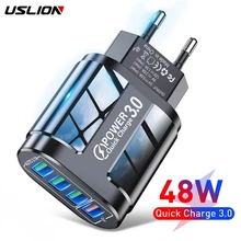 USLION – Chargeur USB 48W rapide QC 3.0, charge murale pour iPhone 12 11, samsung, xiaomi, mobile, 4 ports, prise ue et us, adaptateur de voyage