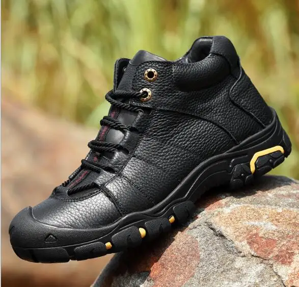 Хит продаж мужские зимние ботинки из натуральной кожи на шнуровке Нескользящие