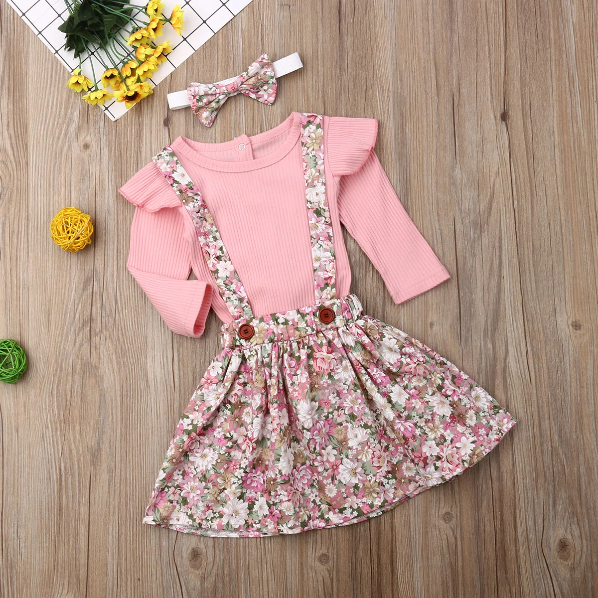 Комплект одежды для новорожденных девочек 0-24 мес. с цветочным рисунком осенние