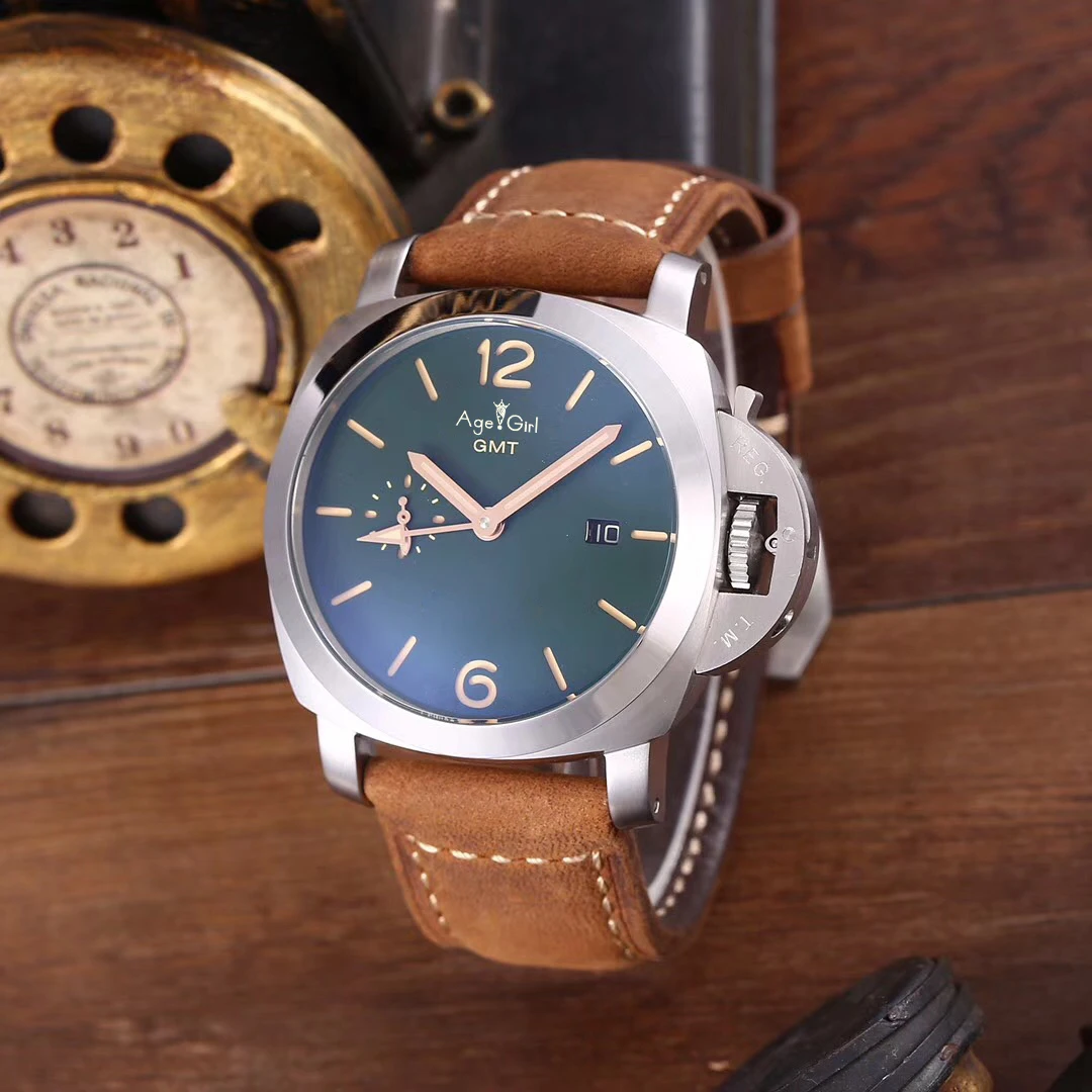 

Classic New Men Automatic Mechanical Sapphire Stainless Steel Watches Silver Black Brown Leather Luminous GMT Watch AAA+
