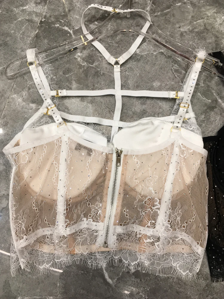 

shipping Sexy Hollow Free heavy craft decals rhinestone tube top suspenders vest women's summer new fashion personality wild XL