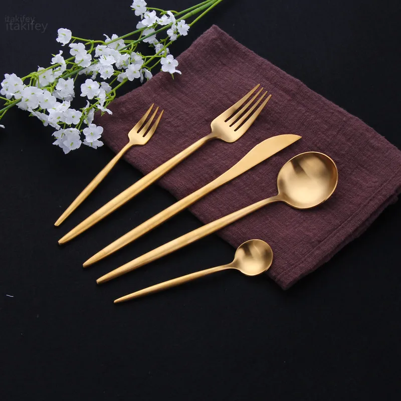 

Gold Stainless Steel Cutlery Set Dinner Fork Knife Spoon 1 Pc Dinnerware Tableware Chopsticks Gold Spoon Shovel Flatware Cutlery