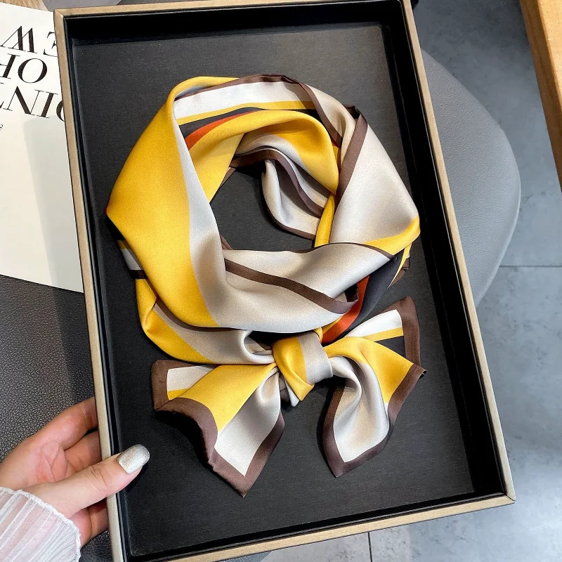 

Bufanda de seda que combina con todo para mujer, pañuelo estampado de doble cara, sección delgada, 17x150cm, primavera 2021