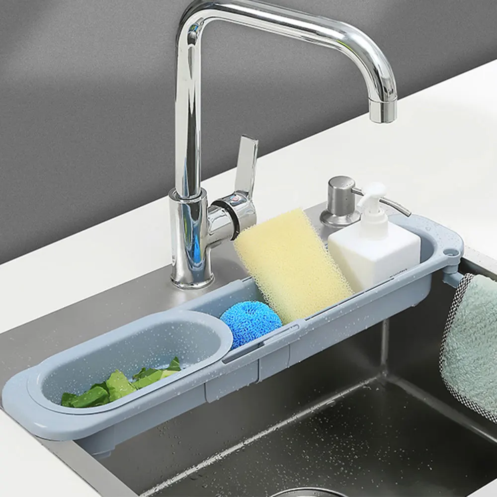 

Kitchen Sink Organizer Telescopic Sink Shelf Dish Soap Sink Drain Rack Storage Basket Rotatable Towel Kitchen Gadget Accessories