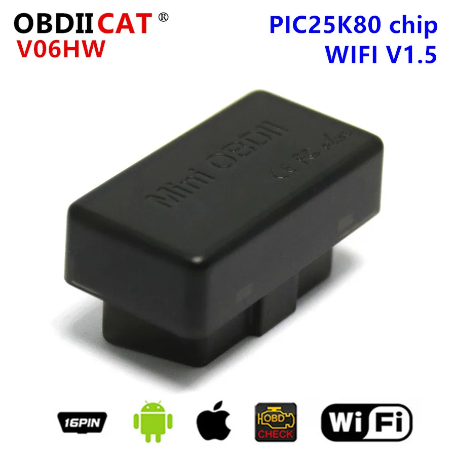 50pcs OBDIICAT V06HW Super Mini ELM327 OBD2 Diagnostic Interface Elm327 V1.5 PIC25K80 Chip Car Scanner Tool OBDII V06HW-1 wifi