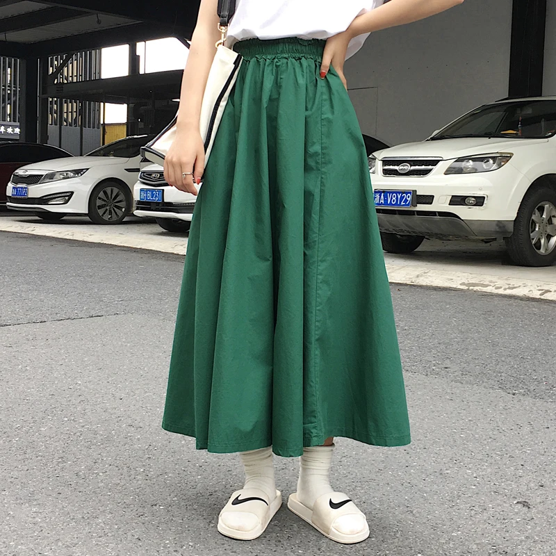 

3 colors japanese style high elastic waist Long Skirts Woman 2021 Spring Summer Solid Color A-line pleated Skirts womens