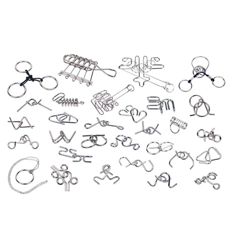 

Butebuy 30 Pcs Metal Wire Puzzle IQ Mind Brain Teaser Link Unlock Interlock Toy