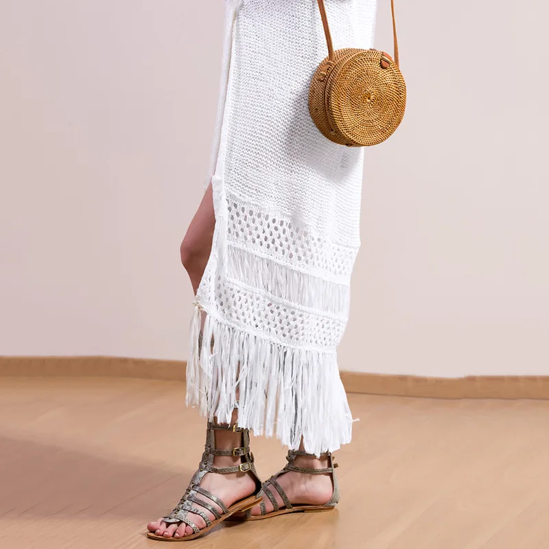 

2021 summer bikini blouse white tassel cardigan beach coat seaside holiday sun protection cardigan women's wrap up skirt
