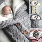 Теплые спальные мешки, спальный мешок для новорожденных, Зимний вязаный Пеленальный мешок с пуговицами для новорожденных, накидка на коляску, одеяло для малышей, спальный мешок