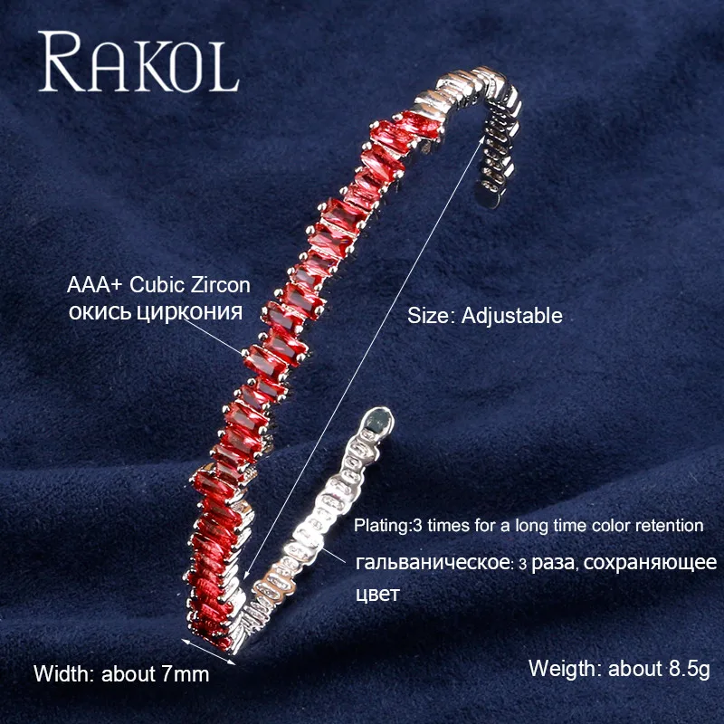 RAKOL AAA+ кубический цирконий багет Bijoux манжета Теннисный браслет и браслет с розовым золотом женские свадебные ювелирные изделия