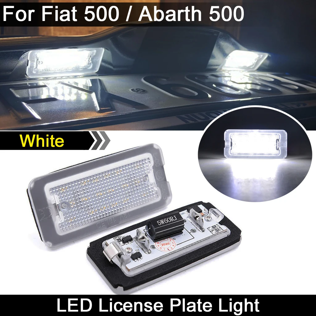 

2Pcs For Fiat 500 Abarth 500 2007 2008 2009 2010 2011 2012 2013 2014 2015 2016 White LED License Plate Light Number Plate Lamp