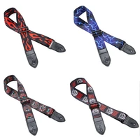 lots of 12pcs guitar bass strap picture printed polyester w leather head 5cm wide 4 colors