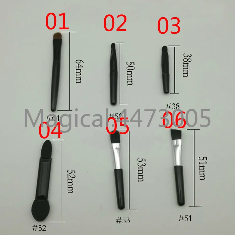 

100 шт./лот мини Косметическая кисть для губ 38/50/51/52/53/64 мм двойной головкой кисть для теней для век, сделай сам, кисть для бровей, кисть для косм...