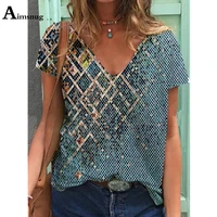 plus size 3xl ladies 3d printt shirt sexy v neck patchwork womens top clothing 2021 summer new ptachwork tees shirt pullovers