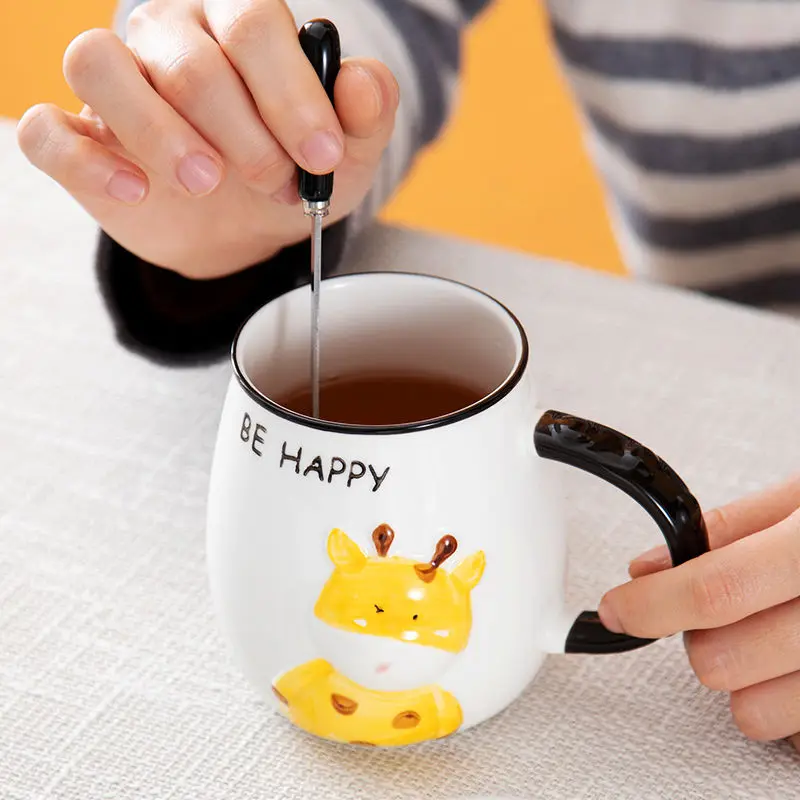 Креативная керамическая чашка милая домашняя кружка с крышкой и ложкой