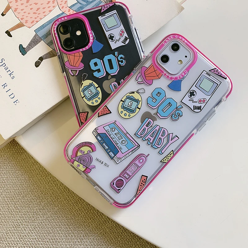 hot retro personality 90s soft silicone fashion phone case for iphone 11 pro max 13 7 8 x 12 xs max ins luxury cute clear cover free global shipping