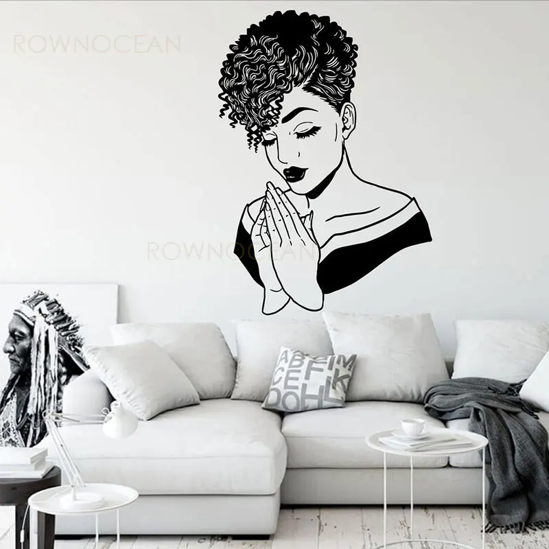 

Black Woman Praying Diva Classy Lady Afro Girl Wall Stickers Vinyl Home Decoration Room Art Decals Removable Murals Decor AA08
