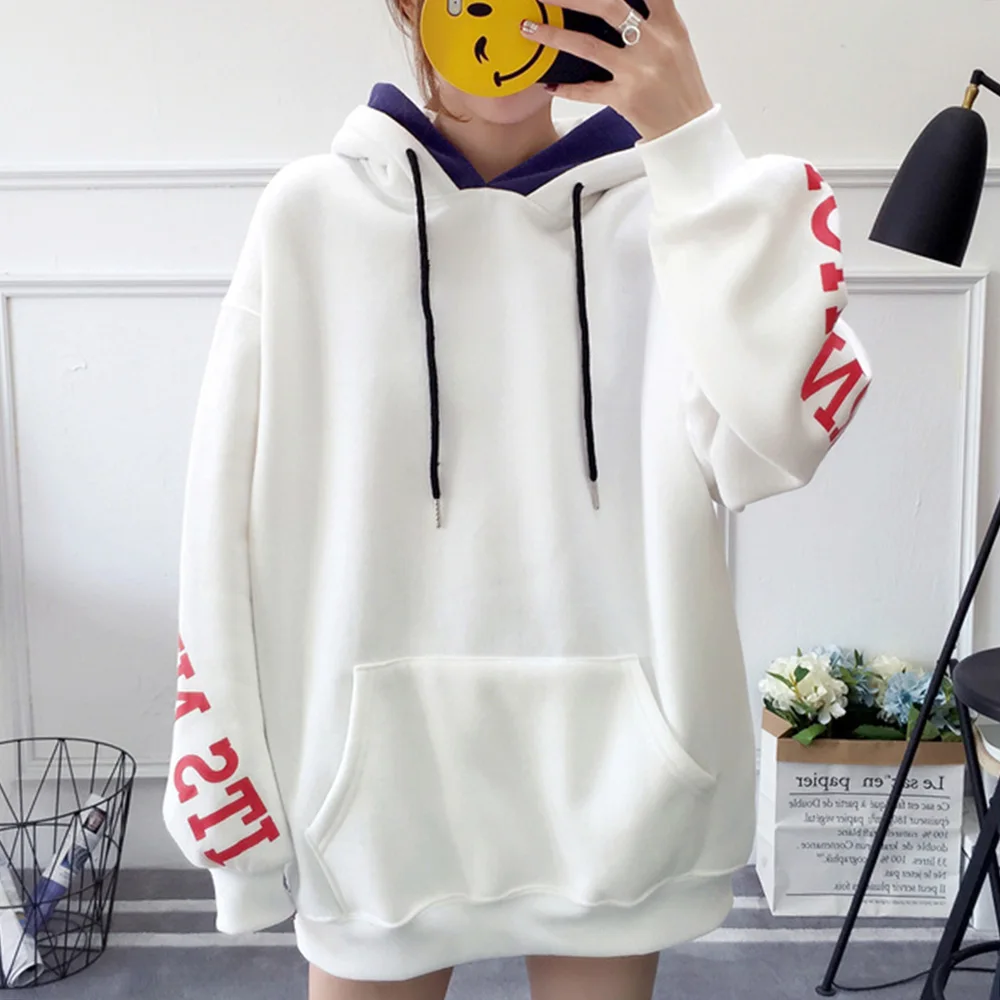 Женские толстовки с капюшоном в стиле Харадзюку буквенным принтом теплые