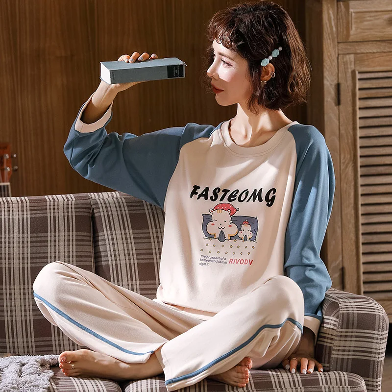 

Soft Sweet Cute Nightwear Stripped Pants Round Neck Female Pyjamas Pink Daisy Printed Women's Pajama Sets Loungewear Home Wear