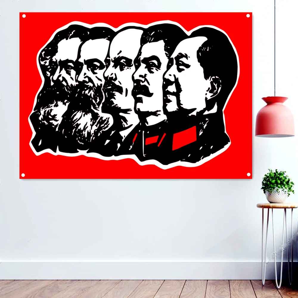 

Marx, Engels, Lenin, Stalin, Mao Communist Leader Poster CCCP USSR Wallpaper The Greatest Soviet Propaganda Banners Flags Mural