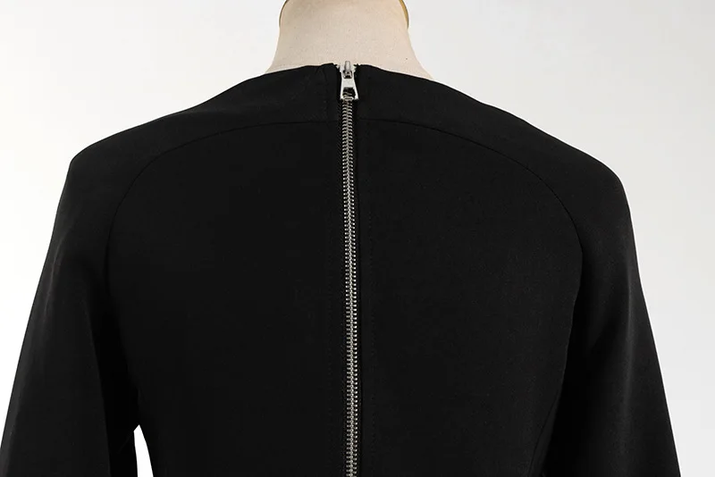 

Kpop Korean Celebrity Black Low-Cut Sexy Mid-Length Deep V Dress Women Summer New Zipper fashion Long Sleeved Slit Slim Dresses