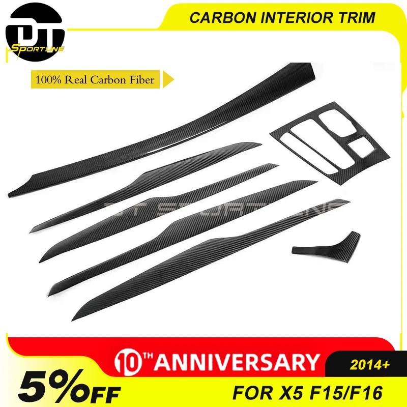 

100% Real Carbon Fiber Interior Door Trim for bm X5 SERIES F15 F16 Dashboard Kit Central Console AC Cover 2014+ Car Styling