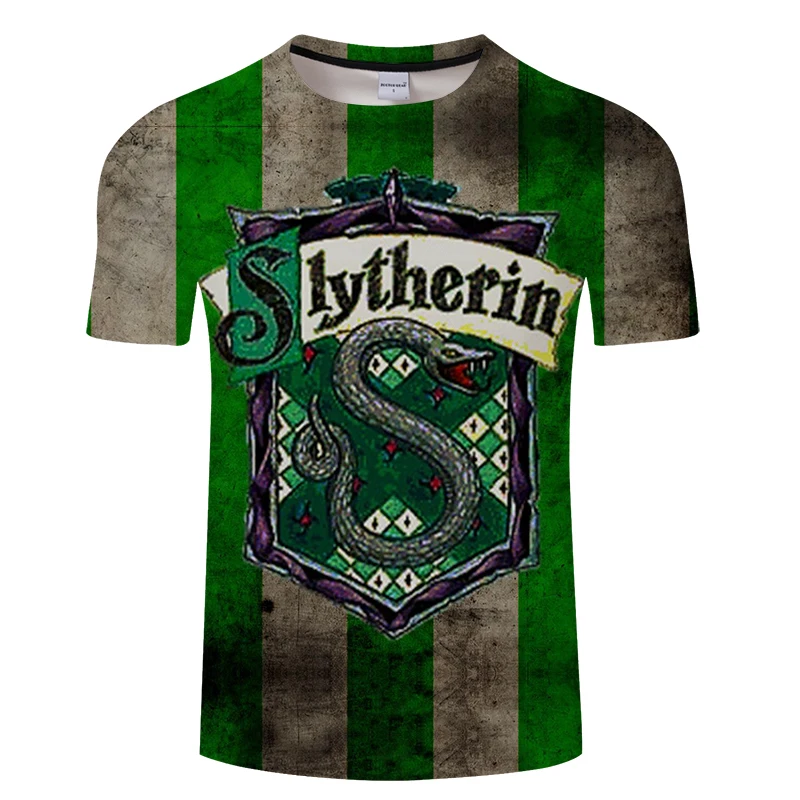Slytherin 3D мужская футболка со змеиным дизайном летняя с короткими рукавами для