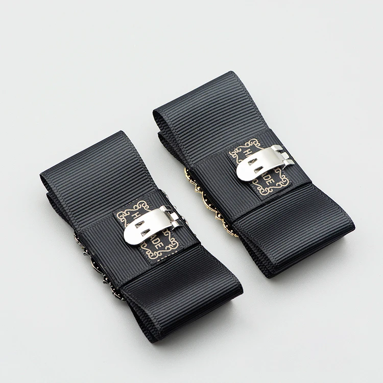 1 Pair Ribbon Rhinestone Buckle Shoe Accessories Woman Ladies Black Bow Shoe Clips Decoration Removable Shoes