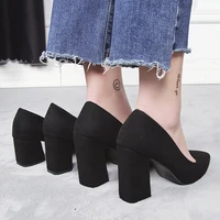 black high heels 2021 new wild work shoe pointed shallow mouth suede square heel single shoes fashion comfort womens shoes pumps