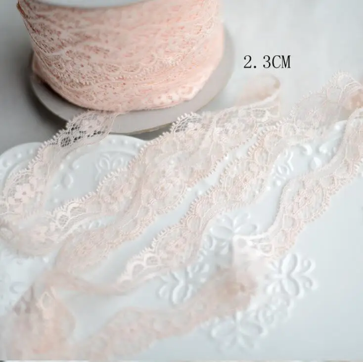 Оптовая продажа 10 метров 2 3 см красивая розовая слоновая кость вышивка кружевная