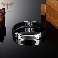 fgift ol geometric bracelet stainless steel charm black silicone belt bracelets for men women bangles pulseira