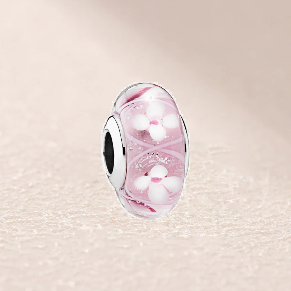 

791665-1 Field of Flowers Pink Murano Glass Charm