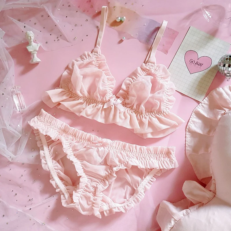 Милый комплект из бюстгальтера и трусиков японской пряжи мягкое нижнее белье без