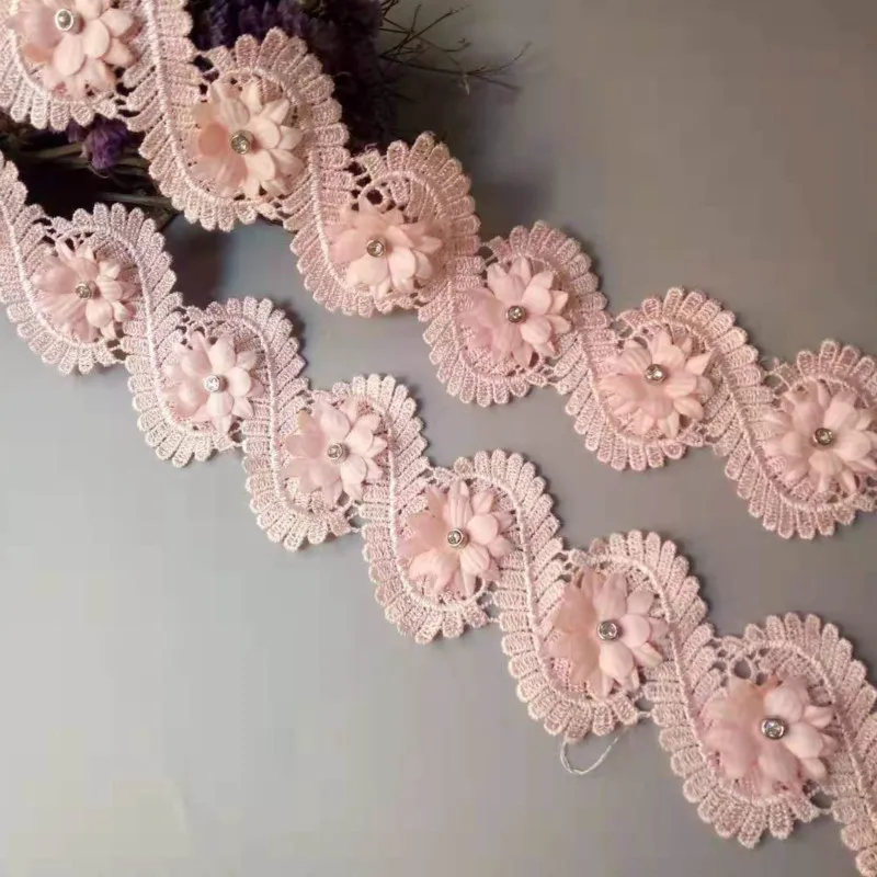 1 ярд вышитая кружевная отделка в виде розовых листьев ткань для рукоделия сделай