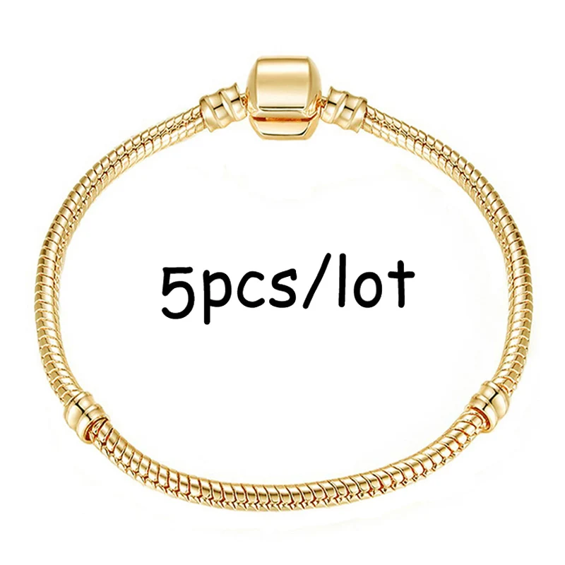 

5Pcs/Lot Vintage Silver Plated Charm Bracelet European Style Snake Chain Bracelet For Women Fashion Jewelry accessories Making