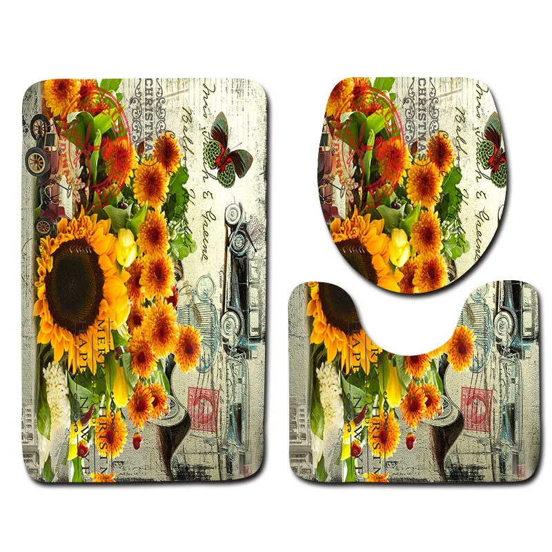 Flower07 Коврик для ванной из микрофибры, 3 шт., набор ковриков для ванной с каменным принтом, набор ковриков для ванной, Противоскользящие коврики для ванной - Цвет: Flower07