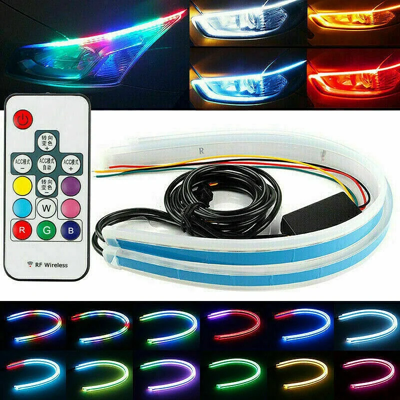2 комплекта автомобильных цветных светодиодных ламп RGB 60 см DRL ультратонкие лампы