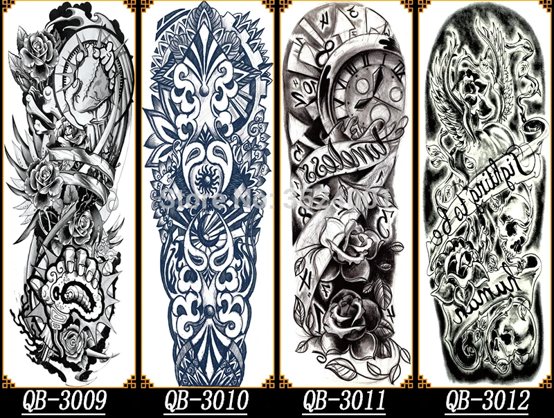 Черные Временные татуировки наклейки для мужчин полностью боди-арт рукав на руку