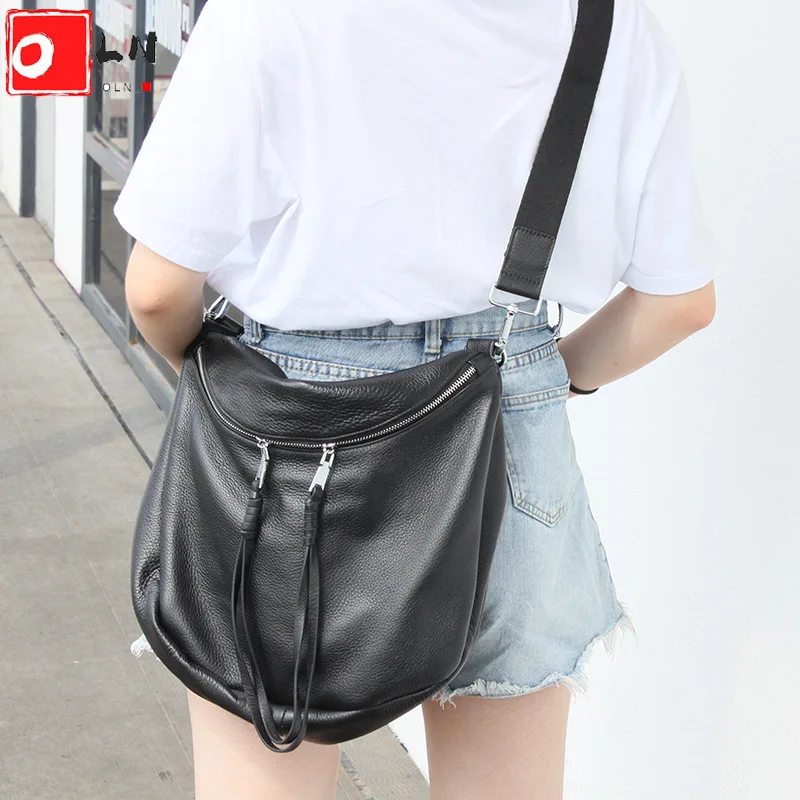 

OLN Female 100% Cowhide Crossbody Bags Luxury Genuine Leather Ladies Shoulder Handbag Large Capacity Designer Female Hobo Bag