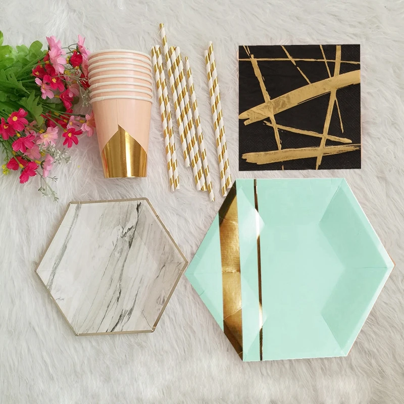 8 шт./лот бронзовая Розовая зеленая белая черная одноразовая посуда тарелки для