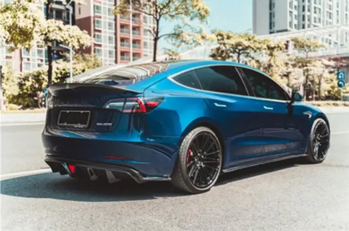 Jual Penutup Diffuser Bibir Bumper Belakang Depan Serat Karbon & Rok Samping & Pisau Angin & Spoiler Untuk Tesla Model 3 2018 2019 2020 2021