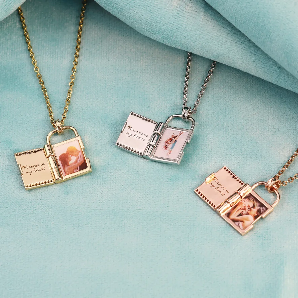 Personalized Photo Necklace Heart Locket With Pictures Engraved Message Custom Name Chain  Necklace Jewelry Couple Lover Gifts