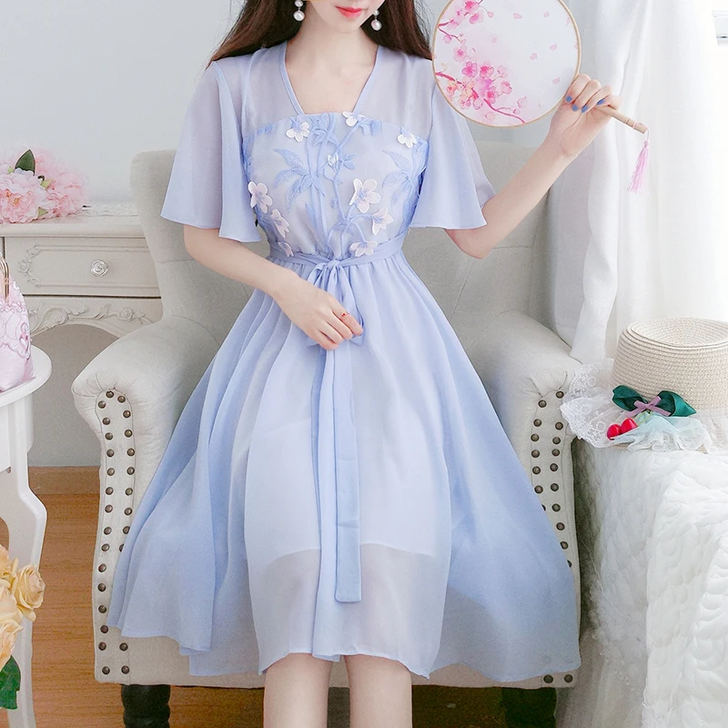 Винтажное женское платье SWEETXUE Hanfu в стиле ретро летние платья 2020 шифоновое с