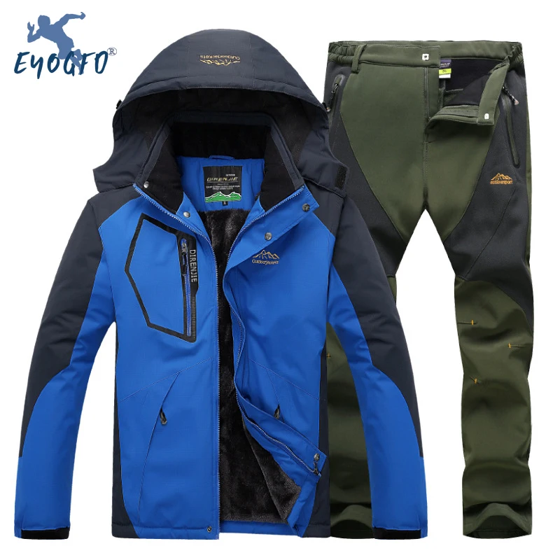 Зимний лыжный костюм Мужская ветрозащитная водонепроницаемая куртка и брюки для
