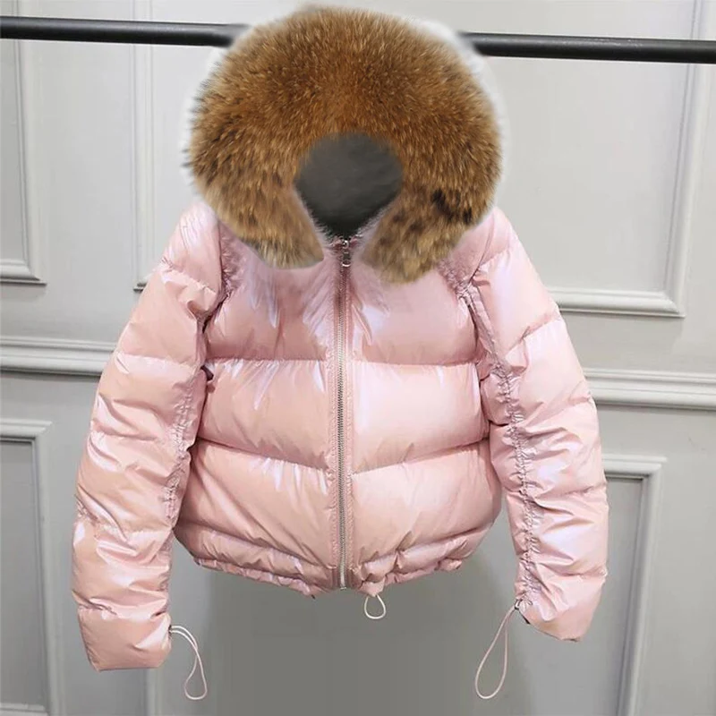 pink 2 Пуховик с воротником из натурального меха, Женская куртка, модная двухсторонняя зимняя куртка, женское гладкое яркое водонепроницаемое пальто - Цвет: pink 2