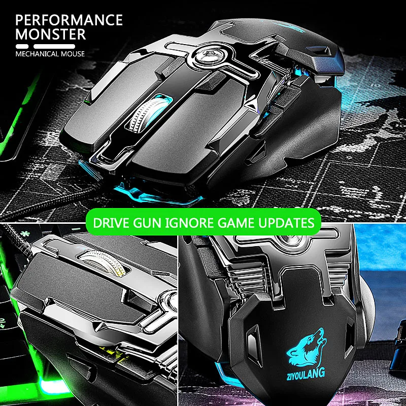 

USB Wired Competitive Gaming Mouse Mechanical Game Mice Adjustable 6400DPI 8 Buttons LED Lighting Mouse V15 Grey