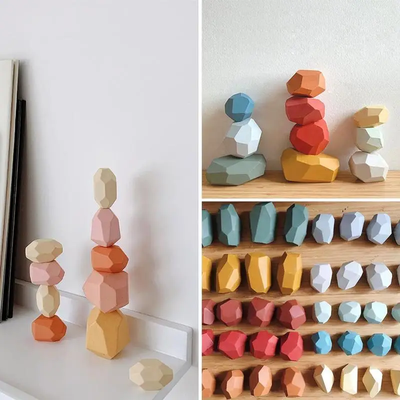 Bloques de construcci&oacute;n de piedra de color madera para ni&ntilde;os, juguete para regalo educativo, n&oacute;rdico, juguete con arcoiris, estilo de chico apilable, G2M1-3