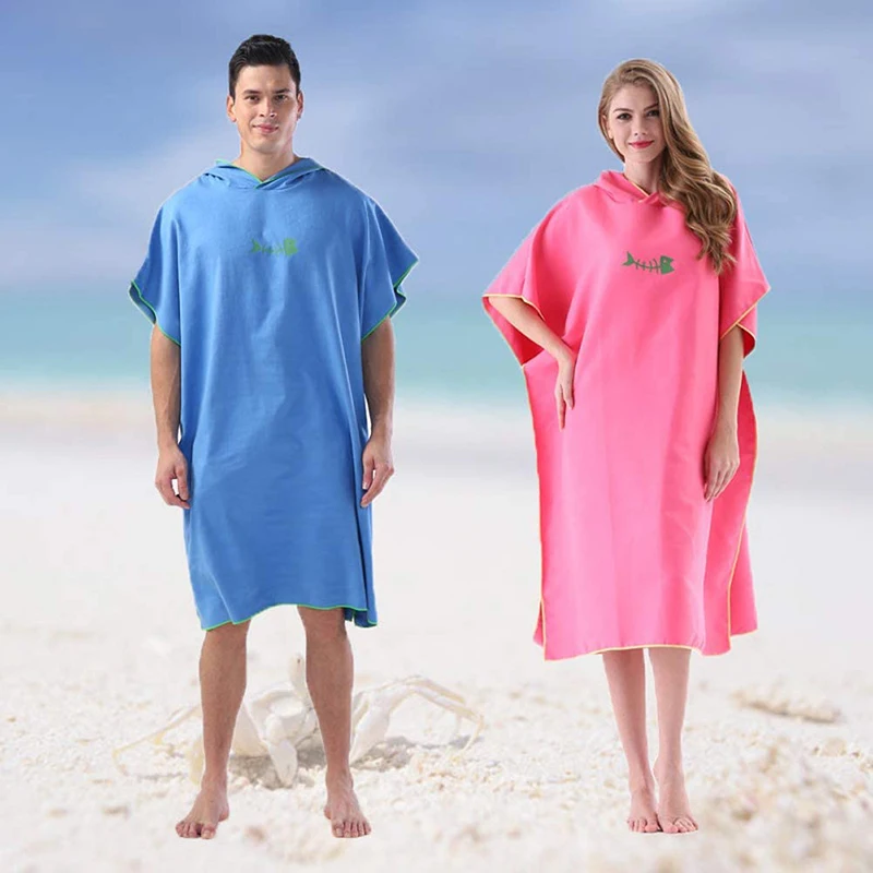 

1Pcs Microfiber Poncho Towel Surf Beach Bathrobe Quick Dry Bathrobe Changing Bath Robe with Hood Watersports Activities Towel
