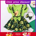 4 # летнее платье с авокадо детские топы с принтом букв + платье на бретелях с цветочным принтом для девочек, детские платья с короткими рукавами