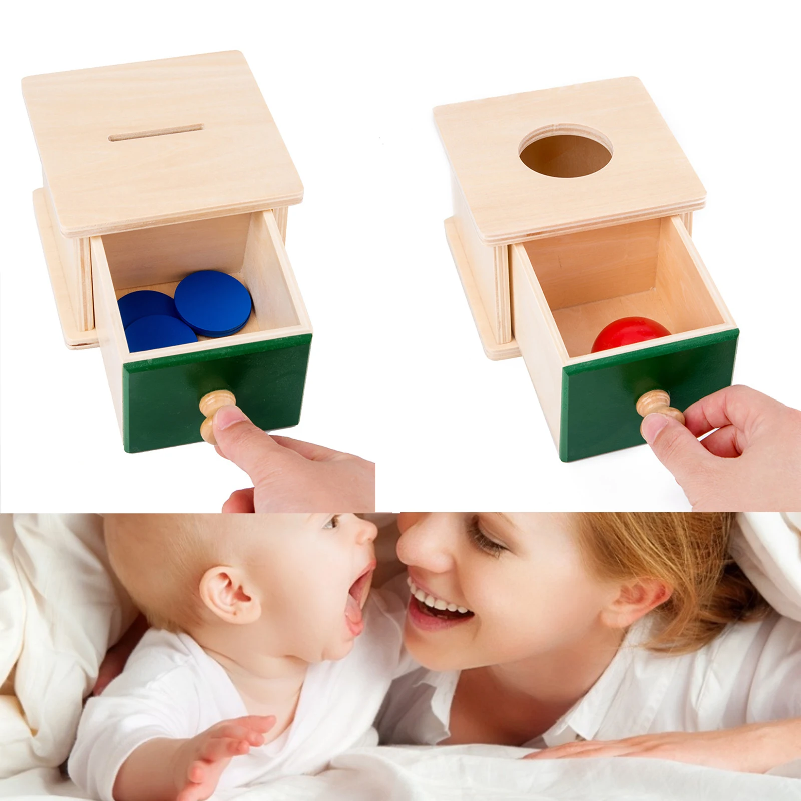 

Toddler Wood Montessori Match Permanent Ball Box Round Rectangular Box Coin Box Toys For Children Unisex Baby 12 Month Boys Girl